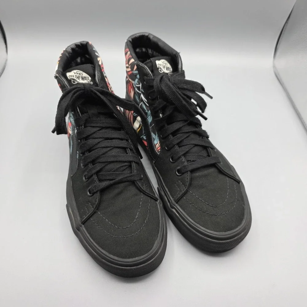 Vans Sk8-Hi Shoes Womens 8 Black Tropical Floral Old Skool‎ High Top Sneakers